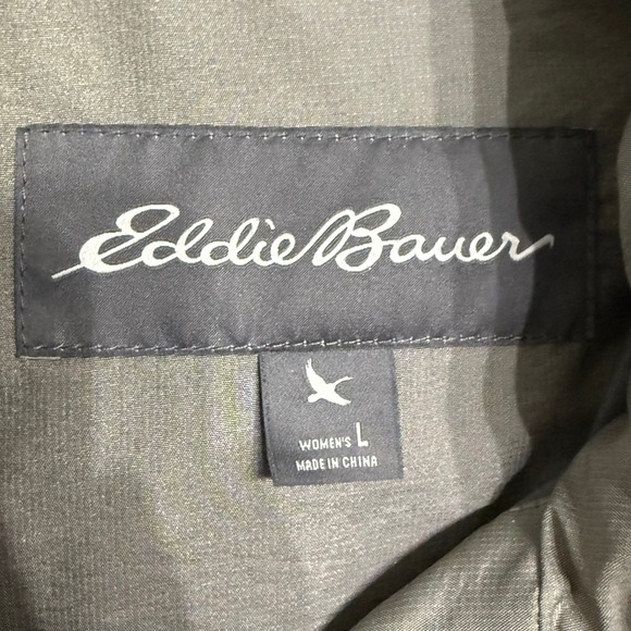 Eddie Bauer Womens Down Parka Puffer Coat Hooded Warm Winter green grey Size L - Picture 2 of 10